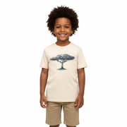 kid wearing shirt with tree on it