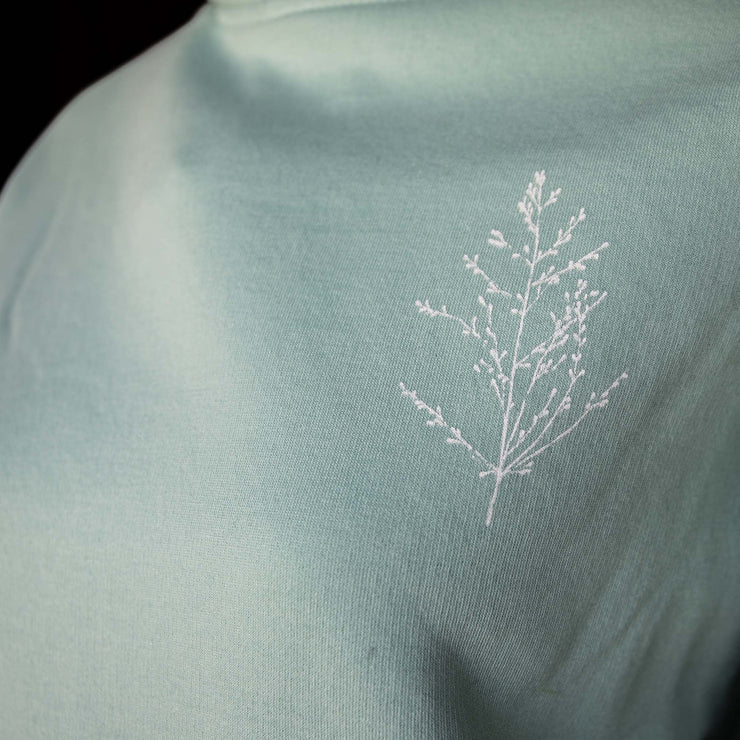 The first of our Indigenous Grass range is the Buffalo Grass (Panicum maximum).  Printed subtly in white on a beautul, thick (300g Cotton) Mint Hoodie.