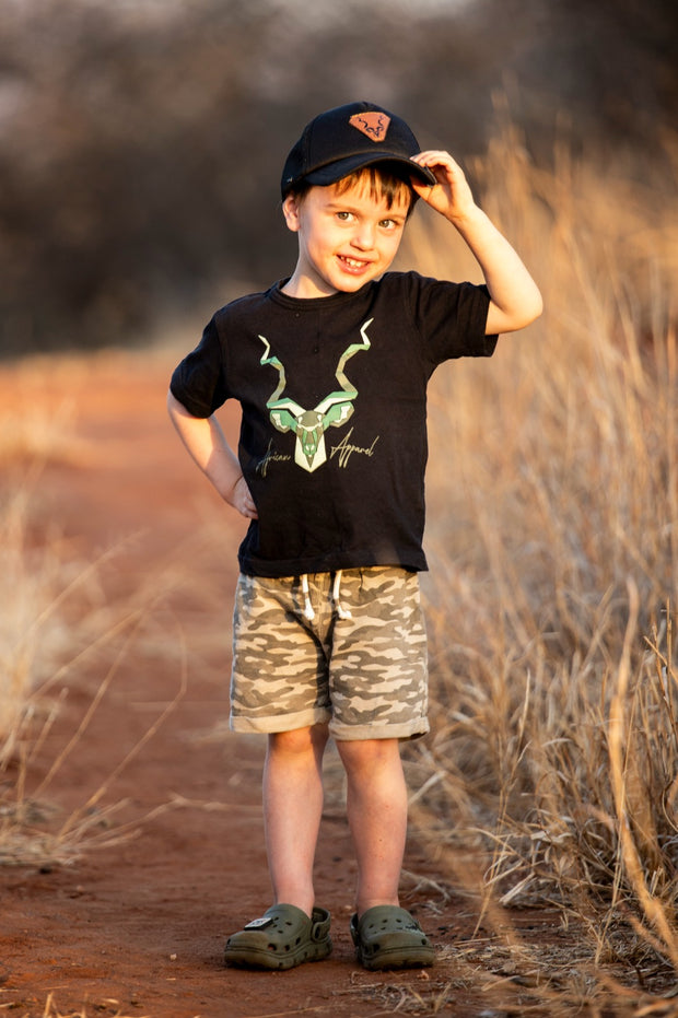 Kids Black Trucker Cap With Leather Branding