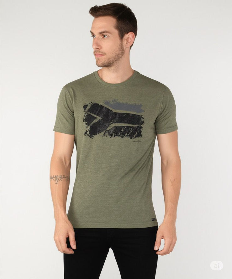 Green shirt with south african flag