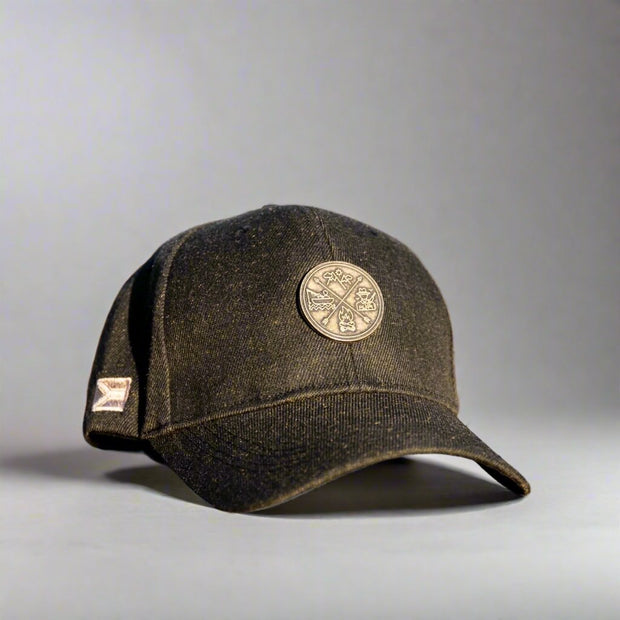 Brown cap & bronze camp life badge