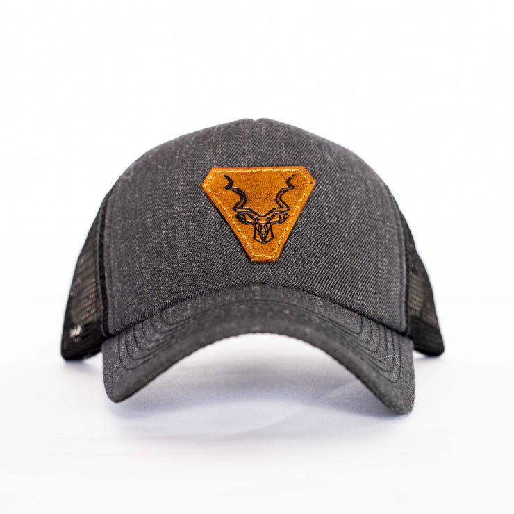 The Charcoal Leather Kudu Trucker Cap - African Apparel